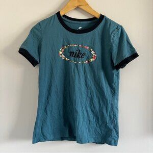 Nike Medium Blue Floral Tee – Sporty & Stylish Casual Shirt